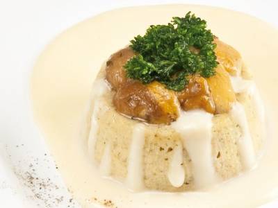 Tartaleta de setas porcini con crema de 4 quesos